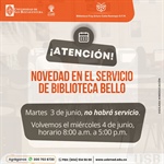 📢 Atención este martes 3 de junio no tendremos servicio en la Biblioteca de Bello